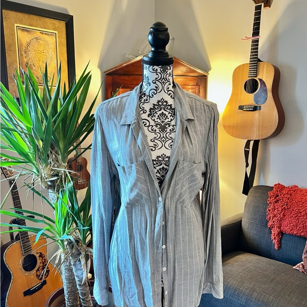 Gray Striped Button-Up Shirt